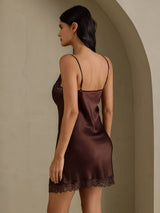 [Brown] SilkSilky  Spaghetti Strap V Neck Nightgown 002