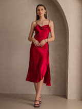 [Wine] SilkSilky  Spaghetti Strap Cowl Neck Dress 005