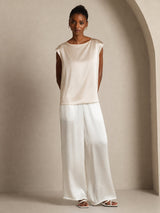 [Beige] SilkSilky  Cap Sleeve Round Neck Women's T-Shirt 005