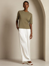 [Burnt Olive] SilkSilky  Half Sleeve Crew Neck Women's T-Shirt 006