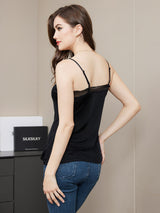 [Black] SilkSilky  Spaghetti Strap V Neck Camisole Top 002