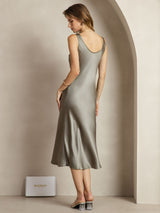 [Grayish Green] SilkSilky  Sleeveless Scoop Neck Dress 002