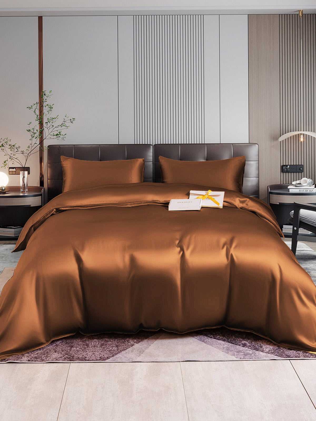 SilkSilky US 22Momme Pure Silk Bedding Set Coffee 001