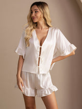 [White] SilkSilky Short Sleeve V Neck Women's Pajamas 001