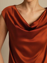 [Caramel] SilkSilky  Cap Sleeve Cowl Neck Women's T-Shirt 003