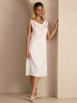 [White] SilkSilky  Sleeveless Cowl Neck Dress 005
