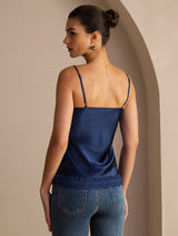 [Dark Blue] SilkSilky Spaghetti Strap V Neck Camisole Top 002
