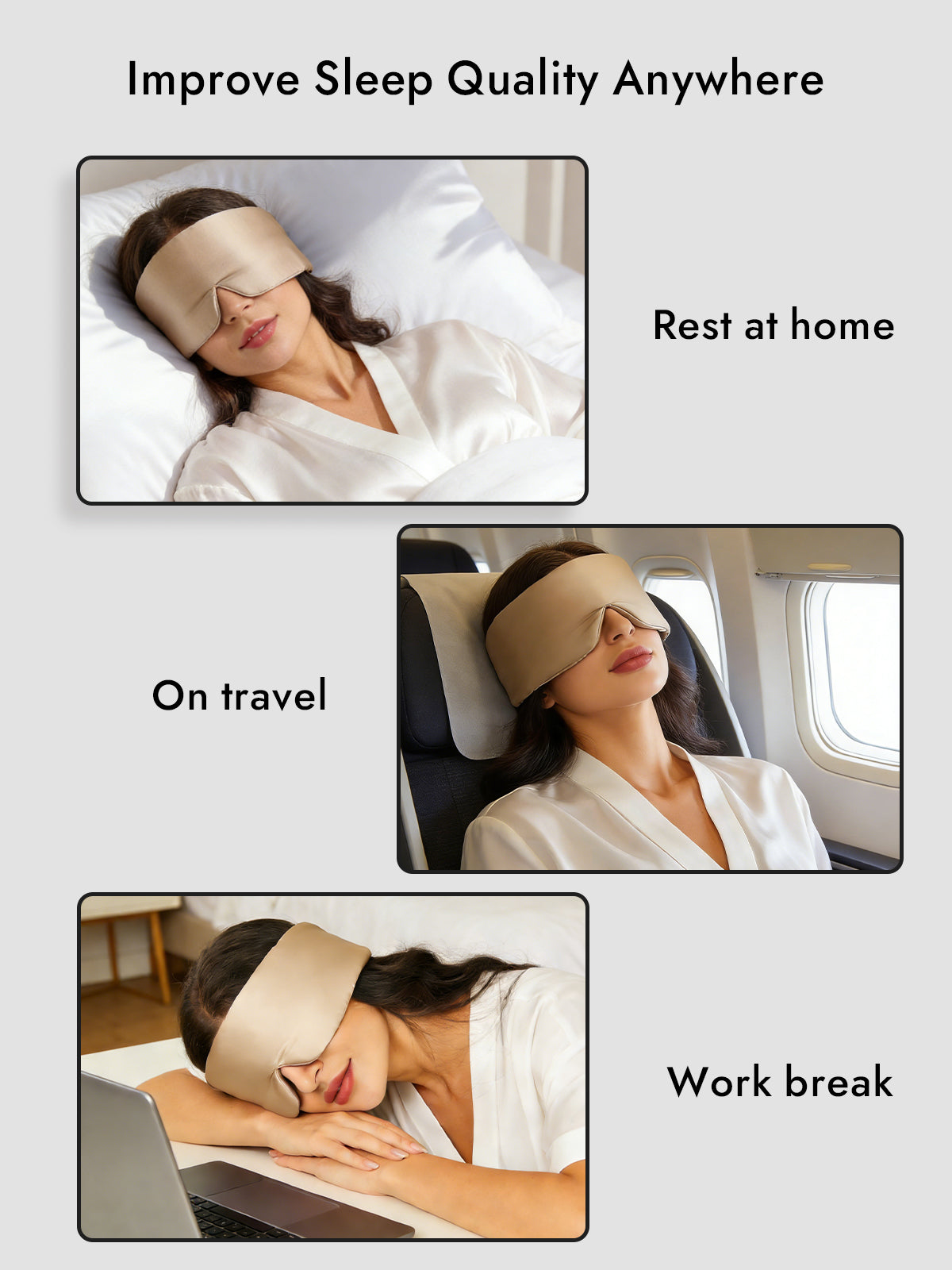 [Beige] SilkSilky  19Momme Pure Silk Eye Mask 006