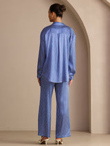 [Blue Pinstripe] SilkSilky Long Sleeve Lapel Collar Women's Outfit Sets 002