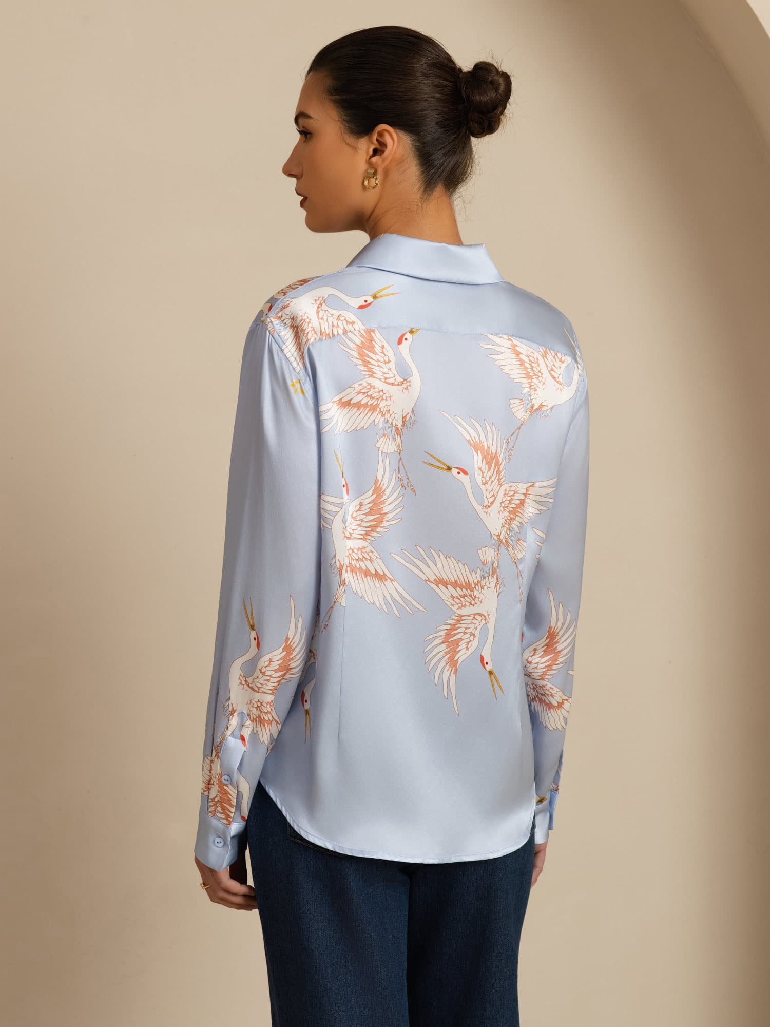 [Light Blue] SilkSilky  19Momme Long Sleeve Lapel Collar Women's Shirt 002