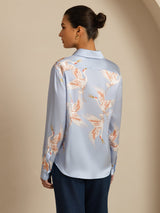 [Light Blue] SilkSilky  19Momme Long Sleeve Lapel Collar Women's Shirt 002