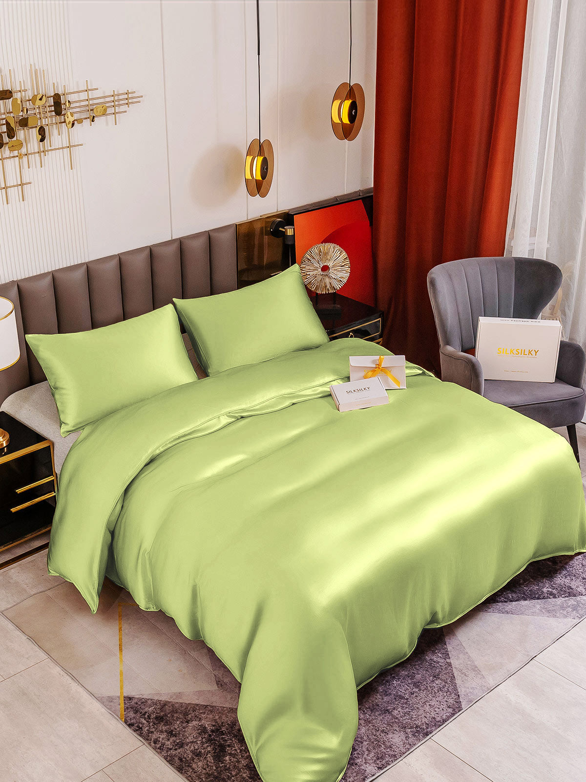 SilkSilky US 19Momme Pure Silk Bedding Set MintGreen 001