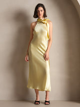 [Light Yellow] SilkSilky  Sleeveless Tie Neck Dress 005