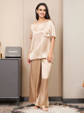 SilkSilky US Pure Silk Short Sleeve Womens Pajamas Champagne 003