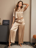 SilkSilky US Pure Silk Half Sleeve Round Neck Women's Pajamas Champagne 004