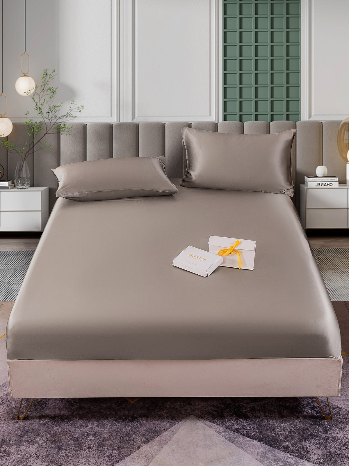 SilkSilky US 25Momme Pure Silk Bedding Set Gray 002