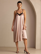 [Tuscany] SilkSilky Spaghetti Strap V Neck Dress 004