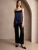 [Dark Blue] SilkSilky  19Momme Stretch Silk Charmeuse Spaghetti Strap Scoop Neck Camisole Top 006