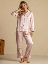 [Pink] SilkSilky  Long Sleeve Lapel Collar Women's Pajamas 001