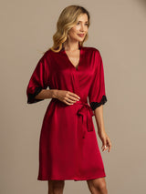 [Wine] SilkSilky  Half Sleeve Women's Robe 006