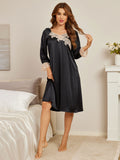 SilkSilky US Pure Silk Long Sleeve Nightgown Black 003