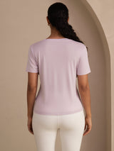 [Lavender] SilkSilky  Short Sleeve V Neck Women's T-Shirt 002
