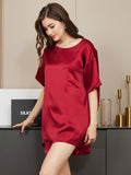 SilkSilky US Pure Silk Short Sleeve Round Neck Women's Pajamas Wine 004