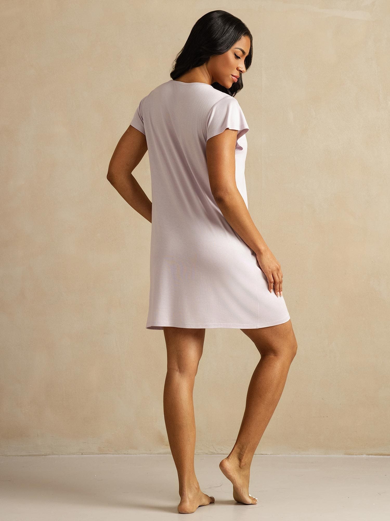 [Lavender] SilkSilky  Pure Silk Round Neck Nightgown 002