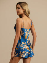 [Navy Dragon] SilkSilky  Spaghetti Strap V Neck Camisole Set 002