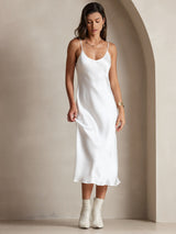 [White] SilkSilky  Spaghetti Strap V Neck Dress 005