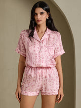 [Pink Leopard] SilkSilky  Short Sleeve Notch Collar Women's Pajamas 004