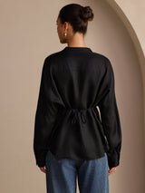 [Black] SilkSilky Long Sleeve Split Women's Blouse 002