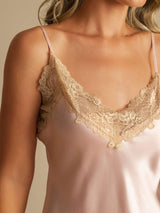 [Pink] SilkSilky  Spaghetti Strap V Neck Nightgown 004