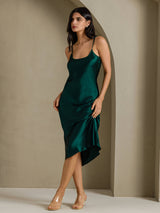[Dark Green] SilkSilky  Spaghetti Strap V Neck Nightgown 001