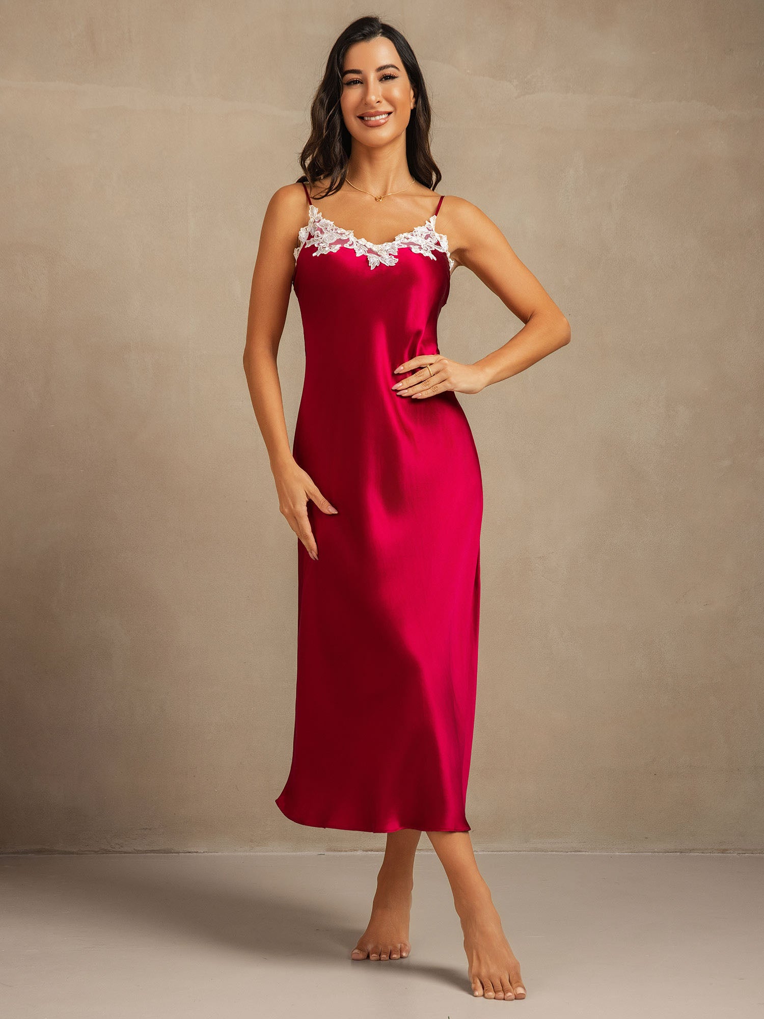 [Wine] SilkSilky  19Momme Pure Silk V Neck Dress 006