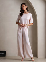 [Pink] SilkSilky  Half Sleeve Round Neck Women's Pajamas 005
