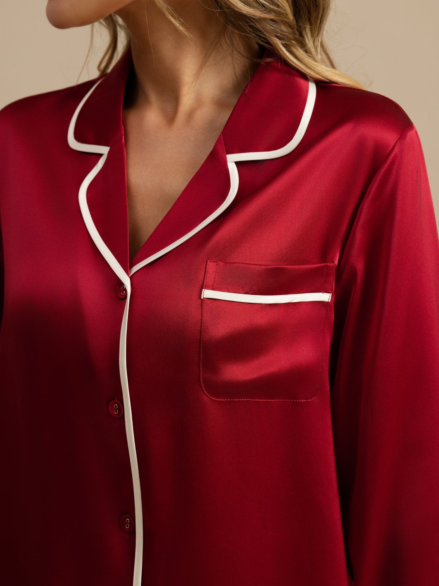 [Wine] SilkSilky  Long Sleeve Notch Collar Women's Pajamas 004