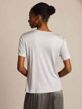 [Silver] SilkSilky  100% Silk Jersey Short Sleeve Round Neck Women's T-Shirt 002