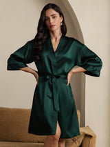 [Dark Green] SilkSilky  3/4 Sleeve Women's Robe 007
