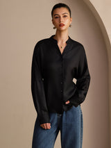 [Black] SilkSilky Long Sleeve Split Women's Blouse 001