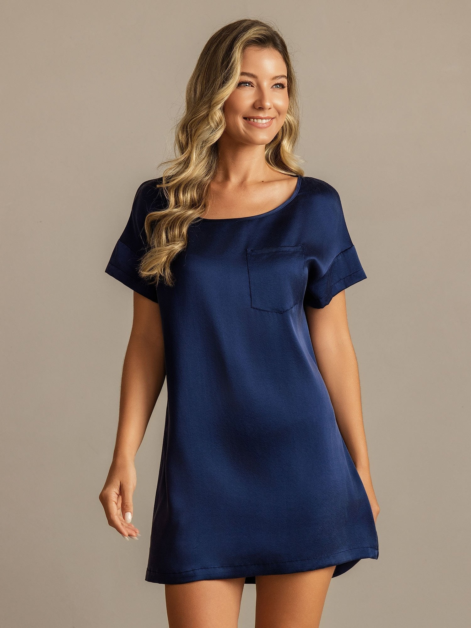 [DarkBlue] SilkSilky 19Momme Silk Crew Nightgown 003