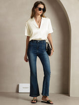 [Ivory] SilkSilky  Short Sleeve Notch Collar Women's Shirt 007
