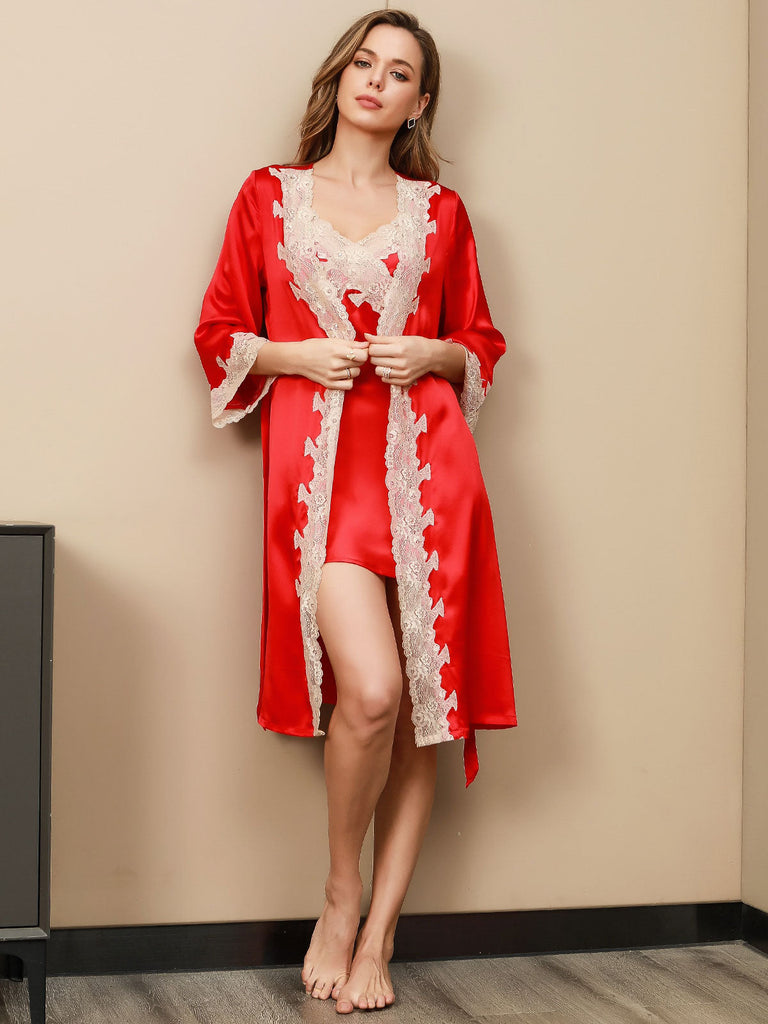 Silksilky Real Silk Nightgown And Robe Set Lace Women's Silk Nightwear ...