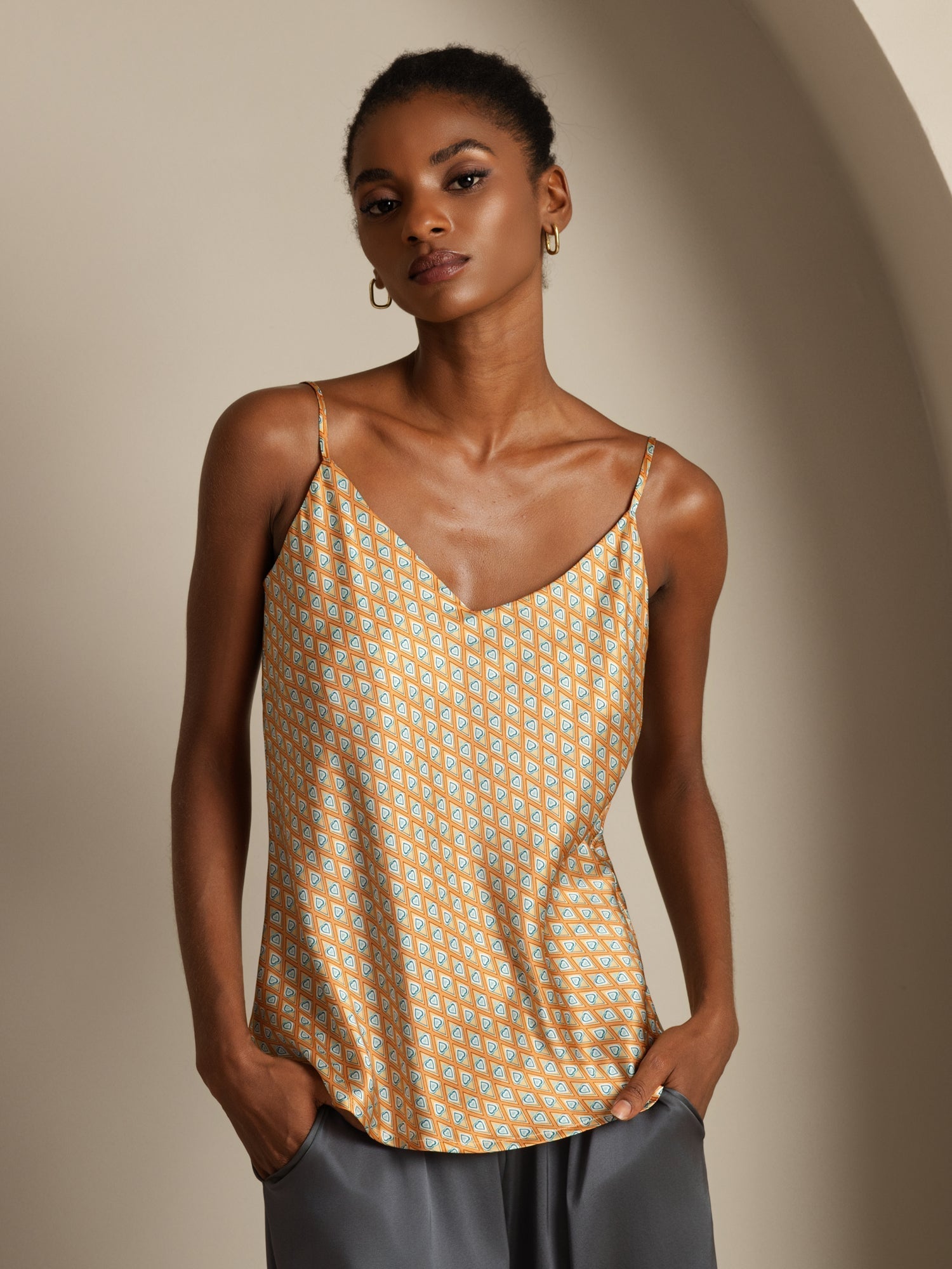 [Floral] SilkSilky  Pure Silk V Neck Camisole Top 001,