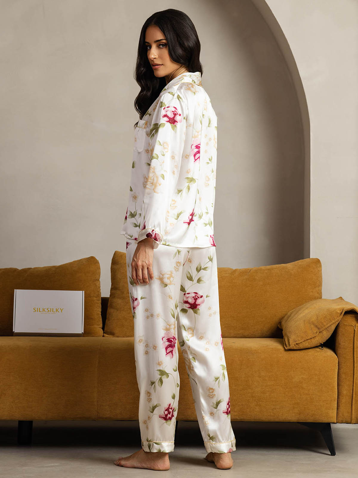 [Ivory Floral] SilkSilky  Pure Silk Womens Pajamas 002