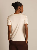 [Beige] SilkSilky  100% Silk Jersey Short Sleeve Round Neck Women's T-Shirt 002