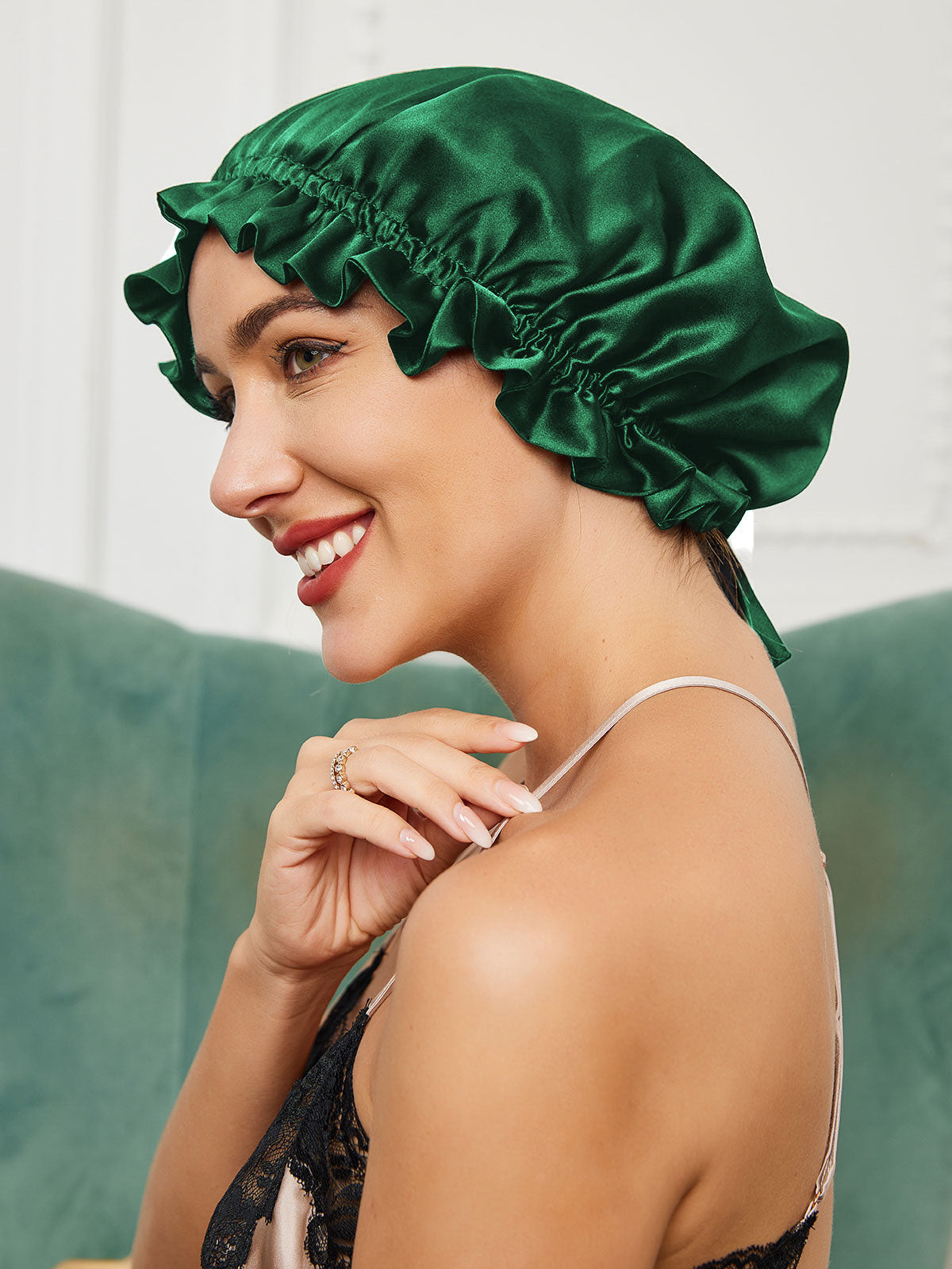 SilkSilky  Pure Silk Sleep Cap DarkGreen 002