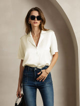 [Ivory] SilkSilky  Short Sleeve Notch Collar Women's Shirt 005