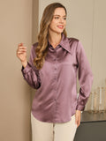 SilkSilky US 19Momme Silk Blend Long Sleeve Collar Women's Shirt PaleMauve 004