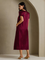 [Dark Red] SilkSilky  Short Sleeve Crew Neck Dress 002